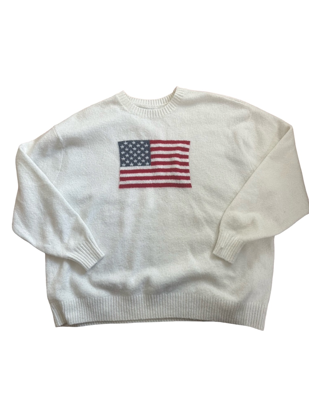 Hollister oversized White Crewneck Sweater w American Flag size XL 4th of July!!